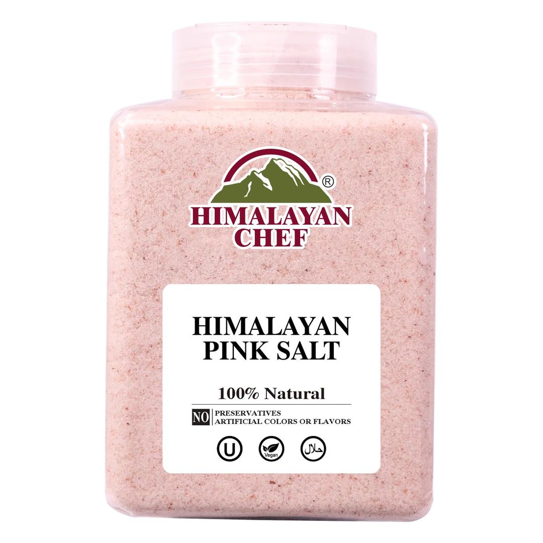 Himalayan Chef Pink Himalayan Salt Fine Grain, 5 lbs Plastic Jar - Pure, Natural, Kosher, Non-GMO, Mineral-Rich, for Cooking, Seasoning, Baking, Table Use (EXP 03/20/31)