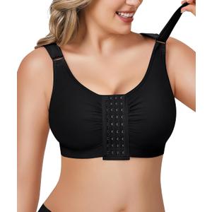 BRABIC Post Surgery Front Closure Bras for Women Full Coverage Compression Mastectomy Wireless Bra with Adjustable Straps (Black, S)