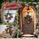 Zeyune 12 Pcs Small Christmas Wreaths for Kitchen Cabinets with Bow Ribbon Mini Cabinet Door Wreath Set Hanging Christmas Decor for Kitchen Window Outdoor Indoor, 14.96 x 7.87''(Simple Style)
