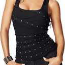 Floerns Women's Y2k Punk Studded Streetwear Tank Top Ripped Fitted Scoop Neck Grunge Vest Going Out Rock Concert Outfits (Black, XS)