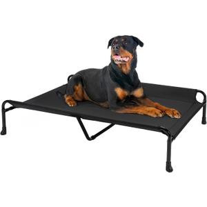Veehoo Cooling Elevated Dog Bed - Raised for Large Dogs, Outdoor With Guardrail, Upgraded Non-Slip Feet, Breathable Teslin Mesh, Portable Camping Cot, 47 x 29 Inches, Black