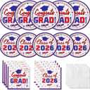 Graduation Party Supplies Kit Serves 50 - Graduation Party Red and Blue Class of 2026 Tableware Disposable Dinner Plates Dessert Plates and Napkins for Congrats Grad Party Decorations