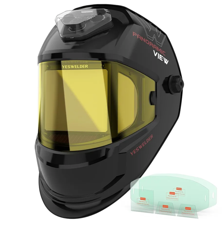 YESWELDER Panoramic Three Sides Auto Darkening Welding Helmet with 6 Arc Sensors, Blue Light Blocking, 1/1/1/1 True Color, Type-C Charging, Wide Shade for TIG MIG ARC Cut Grind Welder Hood Mask