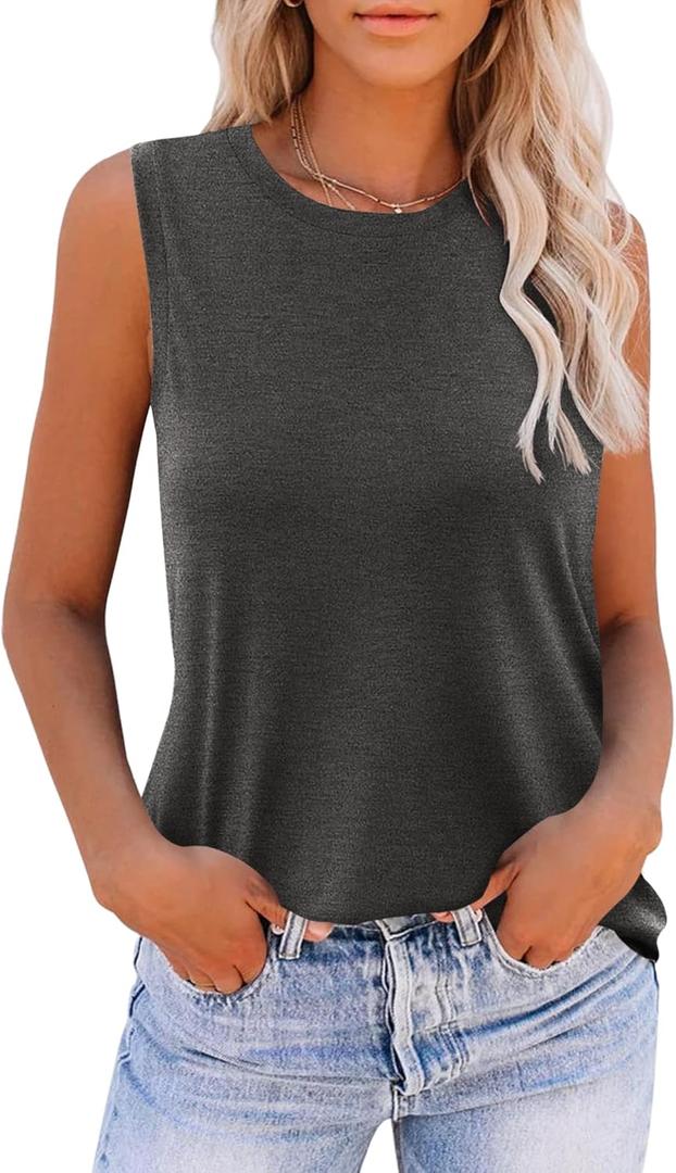 Zeagoo Womens 2025 Tank Tops Casual Crewneck Sleeveless T Shirts Loose Fit Summer Tunic Blouse (Medium, Dark Grey)