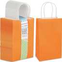 BLUE PANDA 25-Pack Orange Gift Bags with Handles - Small Paper Treat Bags for Birthday, Wedding, Retail (5.3x3.2x9 In)