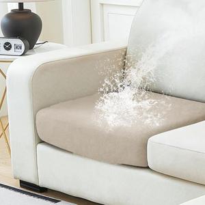 NAISI Waterproof Couch Cushion Covers Thick Velvet Fabric Washable Sofa Slipcovers 1 Piece Individual Sectional Couch Covers with Elastic Bottom(1 PC for Seat Cushion or Backrest,Light Taupe)