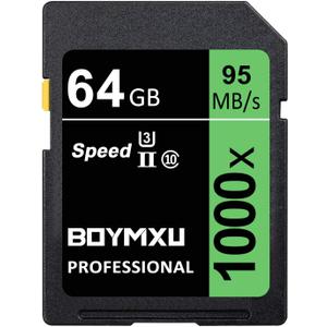 Professional 1000x UHS-I U3 64GB Memory Card - Up to 95MB/s, Compatible with Computers, Cameras & Camcorders - Green/Black