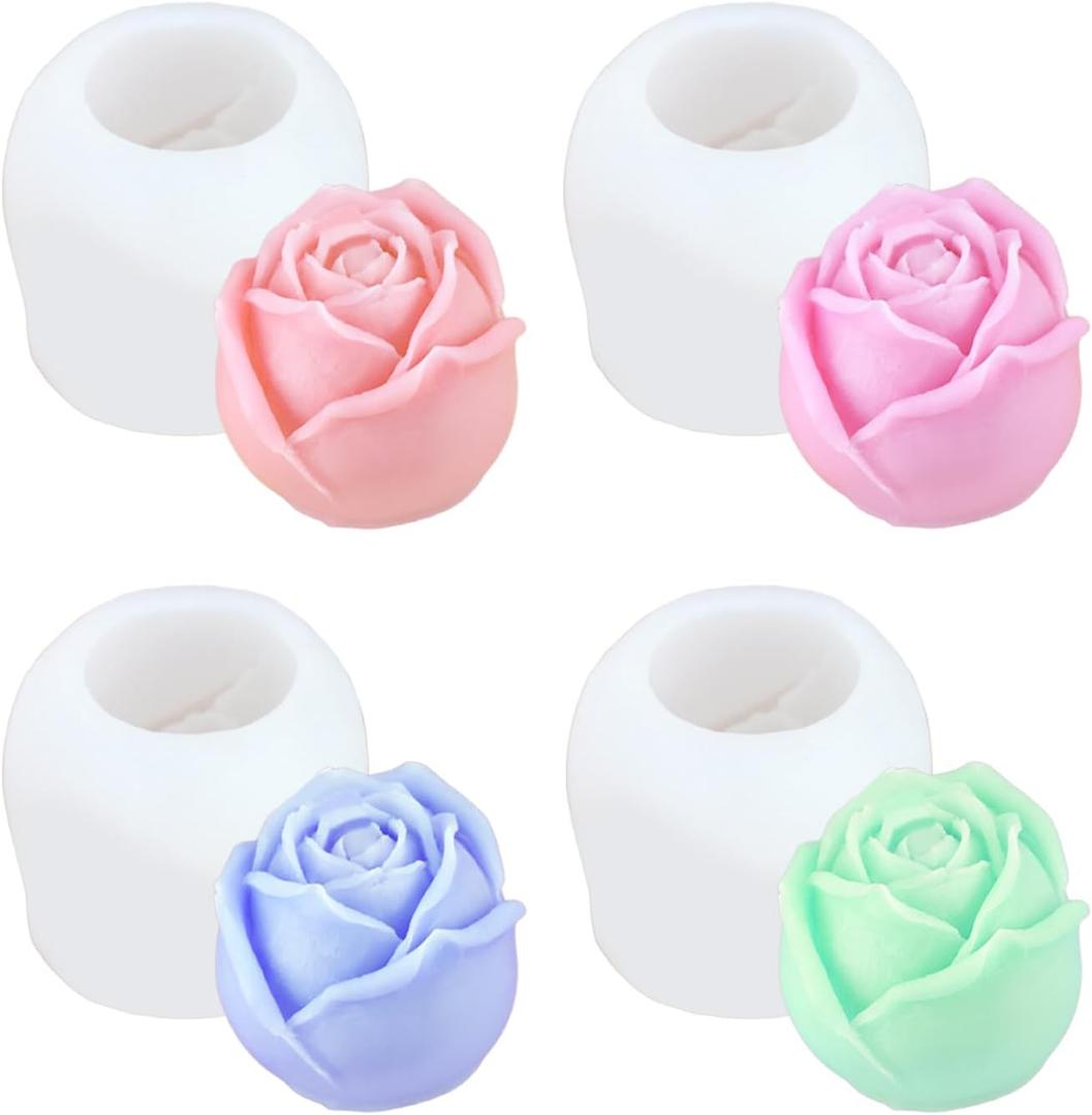 4Pcs Flower Candle Mold  Silicone Rose Candle Mold for Candle Making, Wax Molds for DIY Christmas Candles, Resin Crafts, Soap, Wax Melts, Holiday Silicone Candle Making Molds