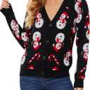 VENTELAN Classic Cardigan Ugly Christmas Sweaters for Women V Neck Button Down Sweater with Fun Patterns and Animals,S-2XL (Black, XL)