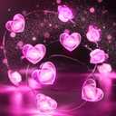 10FT Pink Heart Fairy Lights Battery Operated with Timer for Mothers Day Decoration, LED String Light Indoor Outdoor Waterproof Twinkle Light for Christmas Proposal Anniversary Valentines Party Decor