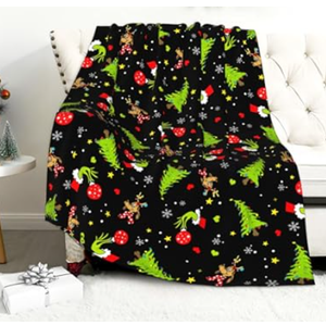Christmas Throw Blanket, Christmas Tree Printed Fleece Blanket, Soft, Plush, Warm Winter Cabin Bed Throw