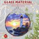 3" Stained Glass Christmas Decoration, Christmas Ornaments, Heirloom Keepsake, Gift Exchange, Gift Idea, Bauble Present - Lighthouse at Dusk