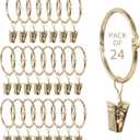 Openable Curtain Rings with Clips,3inch Inner Diameter,Heavy Duty Rustproof Metal Decorative Vintage Drapery Rings Curtain Clips Rod Hangers Door Curtain and Shower Curtain Rings Gold Zocang