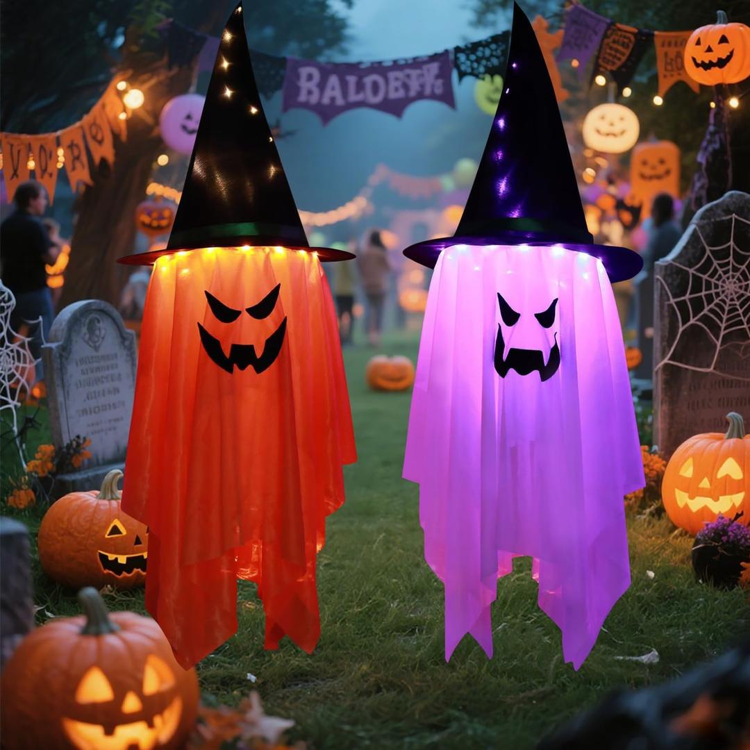 4 x 2PCS Halloween Decorations, 42"x14" Glowing Ghost Outdoor/Indoor Lights with 8 Lighting Modes, Waterproof Battery Case for Garden, Yard, Haunted Halloween Party