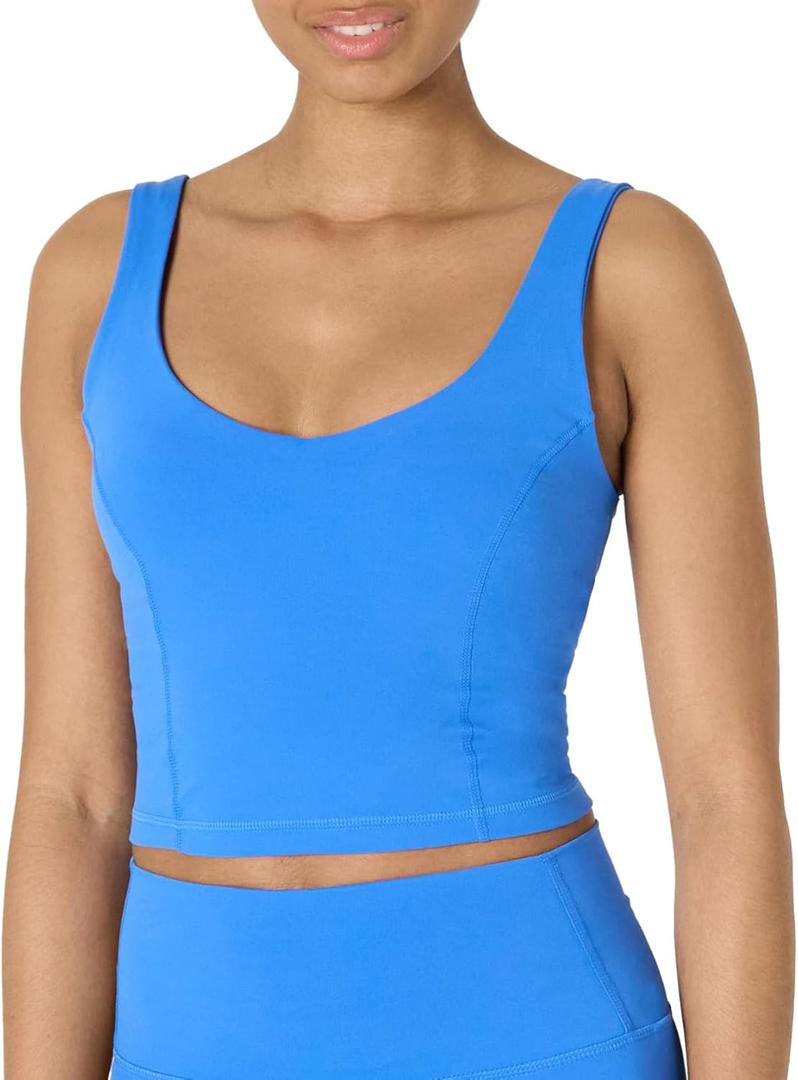 Amazon Essentials Womens Active FormFlex Buttery Soft Light Support Crop Tank with Bra (Blue, XXXL)