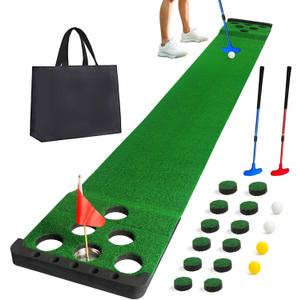 Golf Putting Game Set with Front Border for Indoor & Outdoor,Golf Putting Green Mat Include 4 Balls,1 Portable Bag,2 Flags&Cups,Practice Training Aid for Backyard,Party,Office