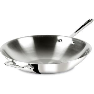 All-Clad D3 3-Ply Stainless Steel Wok 14-Inch, Induction Compatible, Oven Broiler Safe 600F, Stir-Fry Pan, Fast and Even Heat, Cookware, Frying Pan, Kitchen Essential, Pots and Pans, Silver