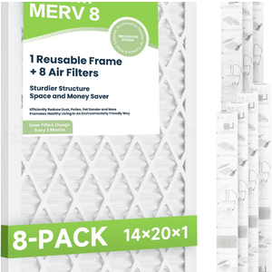 Future Way 14x20x1 Air Filters, 8-Pack with Reusable Frame, MERV 8, MPR 700 AC Furnace Filters, Space Saving & Cost-effective