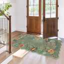 Lahome Floral Rugs for Entryway, 2x4 Washable Kitchen Rugs Ultra-Thin Soft Rug, Non Slip Indoor Door Mat Stain Resistant Boho Small Throw Carpet for Bathroom Bedroom Flore (2x4ft,Green)