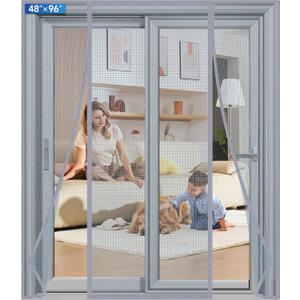 Magnetic Screen Door Upgraded PET Mesh Stronger Than Fiberglass and Polyester,Hands Free,Keeps Bugs Out,Pet & Kid Friendly,Suitable for Sliding Door,Large Patio Door and French Door-48''x96'' (Fit Door Size 4896 Inch Screen Size 5098 Inch, Gray)