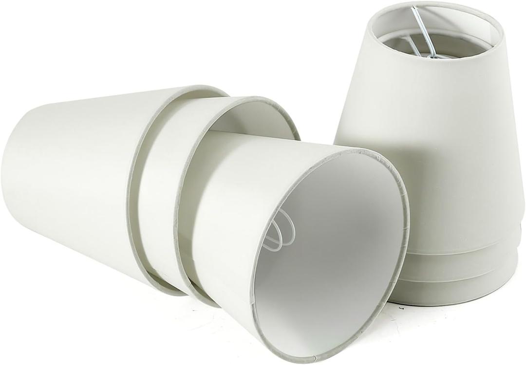 Fuloon Small Lamp Shades Clip on Bulb, Modern European Style Mini Lamp Shades for Chandelier, French Country White Chandelier Lampshades, 3.5x5.1x5.5 in, 6 Pack (Linen White)