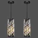 Black Pendant Lights Kitchen Island 2 Pack, Mini Crystal Chandeliers with Adjustable Height, Modern Pendant Lights Ceiling Lighting Fixtures for Kitchen Island, Dinning Room, Bedroom