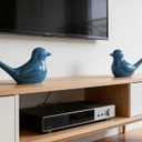 Small Blue Bird Statue Ceramic 2-Piece Set, 2 inch Cute Knick Knack for Home Office Shelf Desk Decor