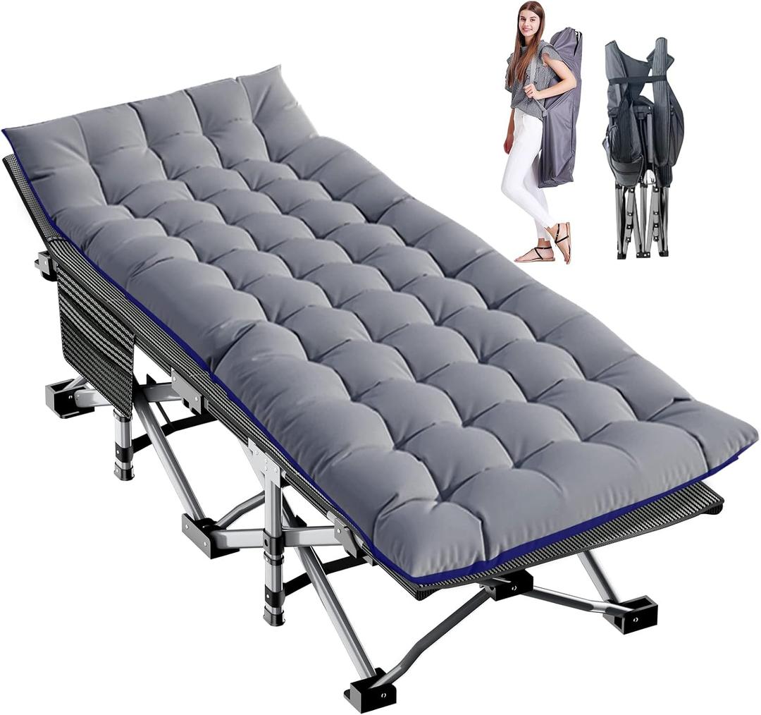 LILYPELLE Oversized XXL Folding Camping Cot, 78" L x 32" W x 18" H Heavy Duty Sleeping Cots with Carry Bag, Double Layer Oxford Portable Travel Camp Cots for Home, Office Nap and Outdoor Beach