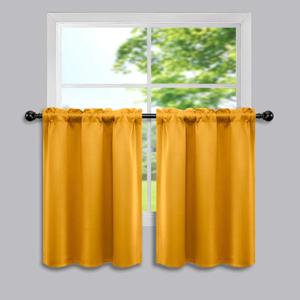Mrs.Naturall Yellow Short Curtains 24 inch Length for Small Windows Rod Pocket Room Darkening Thermal Blackout Tier Curtains for Kitchen Girls Bedroom Bathroom 34 x 24 Inches Long Mustard Gold Yellow