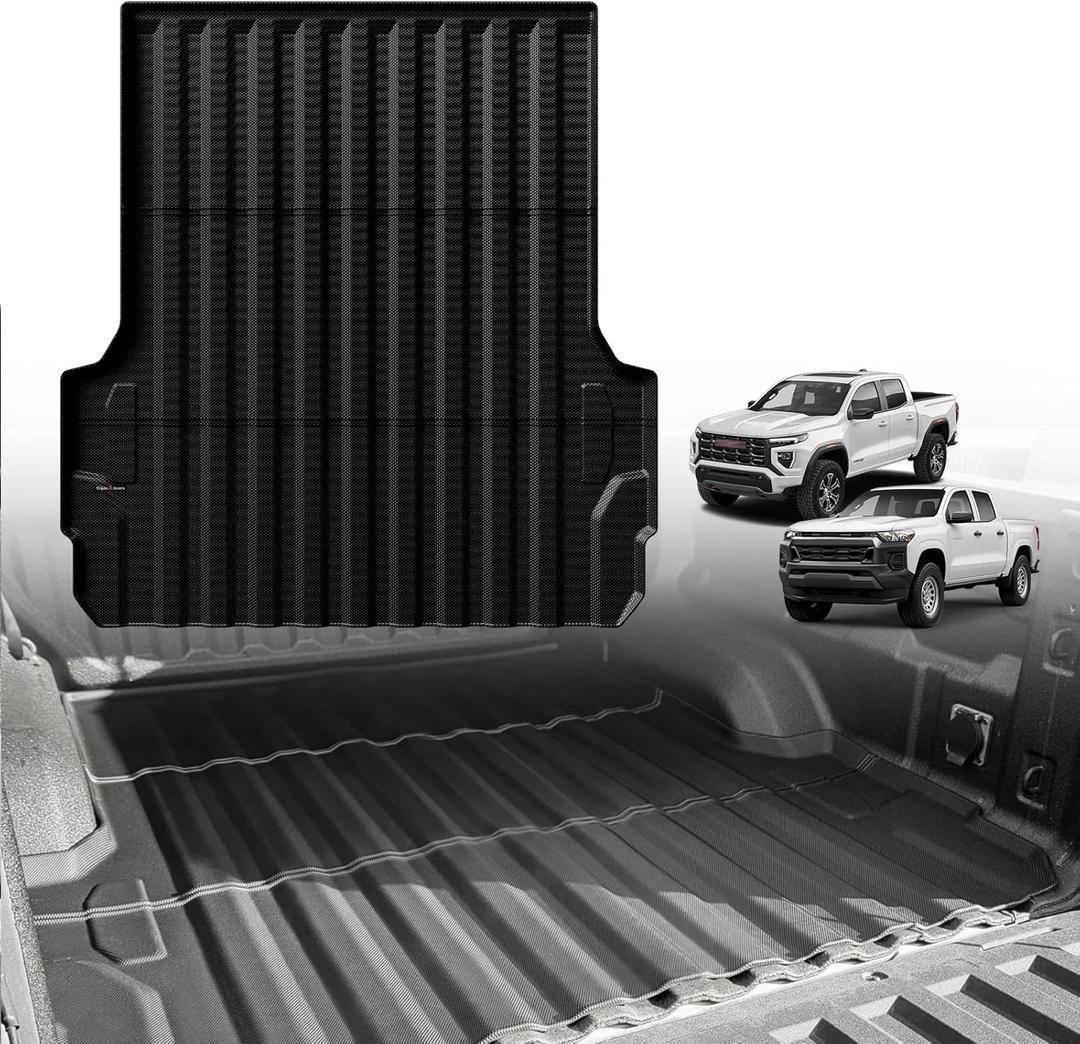 TripleAliners Truck Bed Mat Compatible with Chevy Colorado/GMC Canyon 2023 2024 2025 Accessories 5FT Vehicle Perfectly Flush All Weather Protection TPE Heavy Duty Pickup Car Bed Cargo Mat