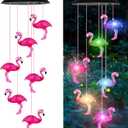 Solar Wind Chimes Flamingo,Birthday Gifts for Mom Grandma Dad, IP65 Waterproof Memorial with 7 Color Changing LED Lights, Outdoor Decor Garden Yard Decorations