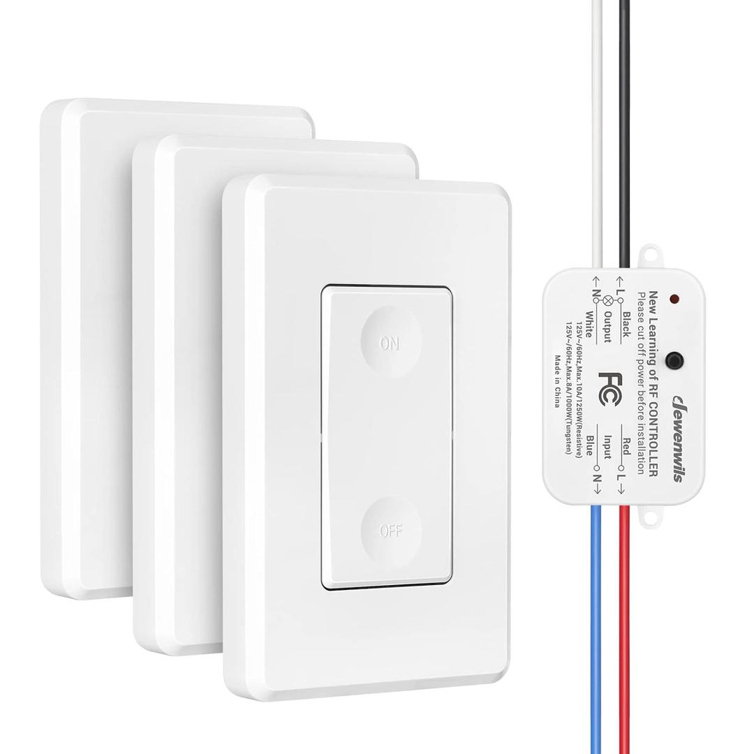 DEWENWILS Wireless Wall Light Switch Kit, No WiFi Needed Remote Control Switch for Small Appliance, Lamps, Lighting Fixture, No in-Wall Wiring, Long RF Range, 3 Pack Switches+1 Receiver