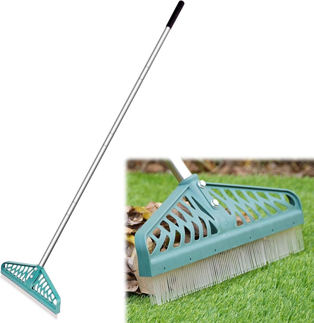Artificial Turf Rake with Adjustable Steel Handle from 32 to 61 Inch, Durable Carpet Rake, Turf Brush for Artificial Grass, Pet Hair, Leaves and Debris