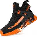 Lightweight Work Safety Steel Toe Sneakers, Durable Breathable Light Construction Tennis Shoes (7.5 Women/6 Men, Orange)