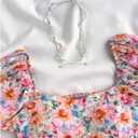 SweatyRocks Girl's Cute Floral Print Short Puff Sleeve Ruffled Blouse Square Neck Ruffle Peplum Tops (Pink)