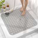 HITSLAM Shower Bathtub Mat Non Slip, 24"x 24" Bath Mat for Tub, Soft PVC Shower Mats for Inside Shower with Suction Cups and Center Drain Hole, Machine Washable Bathroom Floor Mat, Grey