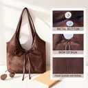 Vintage Suede Bow Tote Bag for Women Girls Slouchy Shoulder Bag Large Capacity Hobo Bag Satchel Purse Underarm Bag