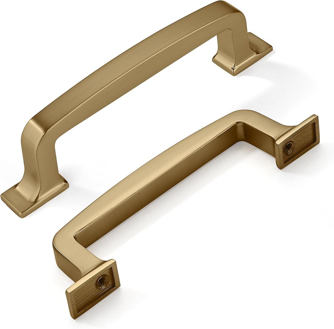 Khtumeware 10 Pack 3-3/4 Inch Brushed Brass Gold Drawer Pulls Handles for Cabinets (3-3/4"/96MM Hole Center)