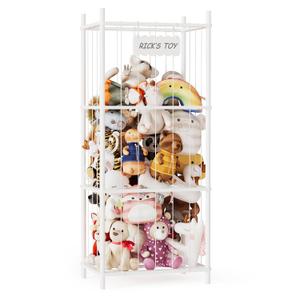 SpaceAid Stuffed Animal Storage Organizer, Wood Animals Zoo Toy Plushies Storage Holder, Large Capacity Plush Toy Cage for Playroom Organization, 22.8" Wide, White