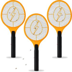JAZB Electric Fly Swatter, Pack of 3 Bug Zapper, Fly Zapper, Handheld Powerful 3000V Zapper Racket for Indoor, Mosquito & Flies - Racket Catcher with 3-Layer Safety Mesh