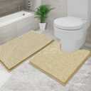 Flotstiga Bathroom Rugs Chenille, Extra Thick and Absorbent, Non-Slip, Machine Washable, Dry Quckily, Soft Cozy Plush, Used Under Shower Bathtub and Sink, Bath mat Sets 5050U+5080 (20 x 32 inch + 20 x 20 inch (U-Shape), Beige)