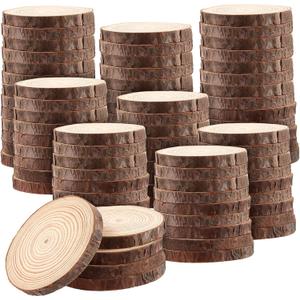 SOUJAP 100Pcs 3.5-4 Inch Natural Wood Slices, Unfinished Wooden Slices with Tree Bark, Wood Log Discs Circles for DIY Crafts, Centerpieces