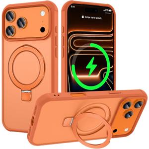 Magnetic Compatible With iPhone 17 Pro Case With Stand, Cosmic Orange