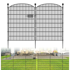 10 Panels No Dig Fence with Gate, 40 in(H) X 24 ft(L) Garden Decorative Fence Animal Barrier for Dogs, Rustproof Metal Garden Edging Border for Outdoor, Yard, Patio, Black