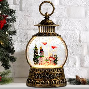 Christmas Snowman Snow Globe, Cardinal Musical Snow Globe Lantern Lights with 6H Timer Battery & USB Powered, Retro Style Holiday Glitter Globe for Xmas Home Decoration Holiday Party Gifts (Xty-3xrhn)