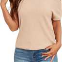 ZAFUL Off The Shoulder Tops for Women 2025 Summer Short Sleeve Knit Loose Fit Tunic Shirts Casual Lightweight Sweaters (L, 1-khaki)