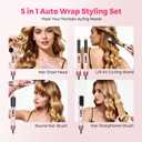 5 in 1 Hot Air Styler Brush, 1000W Hair Dryer with LCD Display, Auto Rotating Curler for Volumizing Fast Drying, Curling & Straightening Multi Styling Tools for All Hair with 3 Levels (Pink)