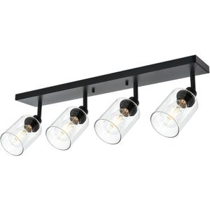 4 Light VINLUZ Vanity Wall Light with Clear Glass Shade Indoor Bathroom Fixture Multi-Directional Rotating Metal Ceiling Spotlight Fixture with Adjustable Track Heads (Black)
