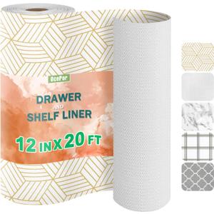 OcePor Non-Adhesive Drawer and Shelf Liner 12IN x 20FTNon Slip Cabinet and Cupboard Liner, Kitchen Cabinet Liners for Shelves, Waterproof Drawer Shelf Liners for Cabinets/Bathroom Cupboard