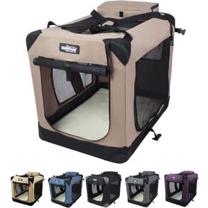 EliteField 3-Door Folding Soft Dog Crate with Carrying Bag and Fleece Bed, Indoor & Outdoor Pet Home (30" L x 21" W x 24" H, Khaki)